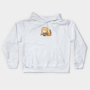 Kawaii camper boy with a tent and his cute friend Kids Hoodie